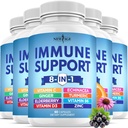 8 i 1 Immunstøtte Booster Supplement med Echinacea, Vitamin C og Zinc 50 mg, Vitamin D 5000 IE, Turmeric Curcumin & Ginger, B6, Elderbær (8 i 1 kapsler (pakke på 5)