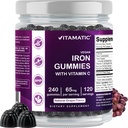 Vitamatic Iron 65 mg Gummies Supplement for kvinner og menn - 240 Vegan Gummies - Great Tasting Iron Gummy vitaminer med vitamin C