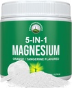 5-i-1 Magnesium pulverdrikk til kvinner og menn. Magnesium Glycinat + Citrat + Malat + Chelate + Taurat. Great Tasting Vegansk Supplement for muskelavslapning, søvn, cramps. Orange Flavor