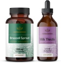 HERBAMAMA Broccoli Sprute og Melk Thistle Kit - Bundle på 1000 mg Broccoli Sprout kapsler & Melke Thistle Extract 4 fl oz - Vegan, ikke-GMO, sukker og alkohol-fri - 2 pakke