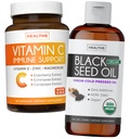 Bundle av svart frøolje flytende og vitamin C - immun Fusion Booster pakke - organisk svart frø olje væske (8fl oz) Premium kaldt-presset Nigella Sativa & vitamin C immun støtte (Non-GMO)(60 kapsler)