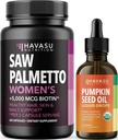 HAVASU NUTRITION USDA Økologisk Pumpkin Seed Oil Drops (60 Serveringer) & Sag Palmetto for kvinner Hair Complex (30 Serveringer)