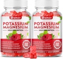 Kalium Magnesium Supplement Gummier for voksne barn, sukker-fri kalium Gummier støtter ben krammer og muskel og immune helse, høy absorpsjon Magnesium Gummies bringebær Flavor 120 Cts