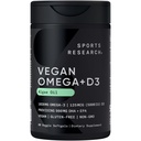 Idrettsforskning Vegan Omega-3 med vitamin D3 Softgels - 1020mg Omega-3 & 5000iu D3 Supplement - Fiskeoljealternativ med vitamin D Plantebasert støtte fra Algae Olje - 60 Veggie Softgels for voksne