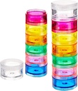 Deke Home - Stackable Pill Organizer (2 pakke), 7 dager ukentlig Pill Box Tower med Twist Lock sammenligninger, BPA-fri, reisemedisin Holder & vitamin dispenser, Kompakt og bærbar sak, Rainbow Farget