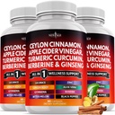 Ceylon Cinnamon, Turmeric, Apple Cider Vinegar, Ginseng, Aloe Vera, Berberine Plus Banaba, Ginger Root - 180 Grev