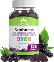 Svart Sambucus Elderberry Gummies for barn – Immunstøtte Supplement med vitamin C og vitamin D3 for immunisme Økt – Vegetarisk, ikke-GMO, Glutenfri, Nut og Dairy Free – 120 Gummies (pakke med 1)