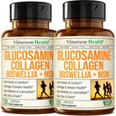 Glucosamine Chondroitin MSM med Hydrolysert Collage Peptider - Felles støtte Supplement med Quercetin, Bromelain & Boswellia Extract - kollagen piller for hår hud negler - FSA kvalifisert 2 pakke
