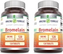 Amazing Formler Bromelain 500 Mg Tabletter Supplement | Ikke-GMO | Glutenfri | Laget i USA (120 greve | 2 pakke)