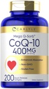 Carlyle CoQ10 400mg Softgels | 200 greve | Høy absorpsjon Coenzym Q10 | med svart pepper ekstrakt | Ikke-GMO og glutenfri supplement