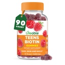 Livbare Tenåringer Biotin 10000mcg Gummies | Vitamin B7 | Vegansk Biotin Supplement | Great Tasting Biotin Gummies for hårvekst, sunn hud og negler | Biotin vitaminer for tenåringer | 90 Gummies