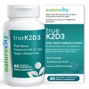 NatureCity TrueK2D3 Plantebasert vitamin K2 MK7 (90mg) & D3 fra Algae(2,500 IU) 2 i 1 vitamin D3 K2 Supplement for bein, hjerte og immun helse – 60 Veggie kapsler