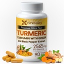 Turmeric Curcumin 2565 mg, 90 kapsler, 95% Curcuminoids & BioPerine Black Pepper Extract, Extra styrke Turmeric Supplement, Alle naturlige og ikke-GMO, Glutenfri, Vegansk Kapsler