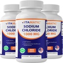 Vitamatisk natriumklorid 1000mg – 365 tabletter Electrolyte Replenisher & Hydration Support – Ikke-GMO, Glutenfri -3 flasker