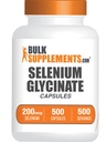 BulkSupplements.com Selenium Glycinate Kapsler - Selenium Supplement, Selenium 200mcg Kapsler - Essential Trace Mineral, Glutenfri, 1 Kapsel per servering, 500 greve (Pack of 1)