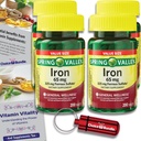 Spring Valley Iron Tabletter Diett Supplementsverdi Størrelse 65 mg 200 CT 4 Pk Choice Bundle (800 Totalt) + Vitamin Vitality Guide & Pill Container (6 elementer)!