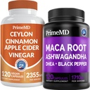 5-i-1 Ceylon Cinnamon w Apple Cider Vinegar, Turmeric, & Ginseng Root (120ct) & 6-i-1 Maca Root Ashwagandha w DHEA & Black Pepper Fruit (120ct) Bundle - Energi, Mood, & Immune Support Supplement
