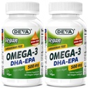 DEVA Vegan Omega-3 DHA-EPA 500MG 2-Pack - Ingen Carrageenan, ikke-fish olje avledet fra Algae, ikke-GMO, 60 Gelatin-fri Softgels Ea