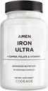 Amen Jern Ultra Supplement + Kobber, Folat, Vitamin C og B12-2-Month Supply - Ferrous Sulfat Jern Vitamin - 65 mg Per Serving - Folinsyre - Ikke-GMO piller - 60 kapsler