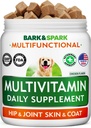 BARK & SPARK Hundevitaminer og kosttilskudd - Multivitamin Chewable behandlinger for hunder - Glukosamine Chondroitin for felles støtte + Omega for hud & coat + probiotika - Multi vitamin for kjæledyr Helse - 120Ct