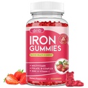 Iron Gummies med multivitamin, jerntilskudd for kvinner og menn med sink, vitamin B kompleks & C, B12, Folat - Blood Builder & Energy Support for voksne og barn - Strawberry Flavor, Vegan 60 Gummies