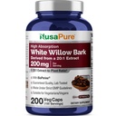 NusaPure Hvit Willow Bark 20:1 Ekstrakt, 200 mg tilsvarende 4000 mg, 200 Veggie Capsules, Max styrke, (Non-GMO, Vegan)