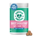 Doggie Dailies Skin & Coat Supplement støtte, lakseolje for hunder Hud og Coat med collagen, Omega 3, krillolje, Biotin, & kokosolje for hunder (salmon) 225 Myke Chews