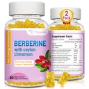 Berberine med Ceylon kanel gummier, høy potens Berberine HCI Supplement, immun helse støtte, 120 Mango Flavored Gummies