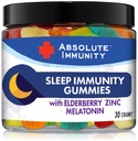 Absolutt immunitet-sink og eldrebær søvn gummer med melatonin, 100% narkotikafri søvnhjelp, immunsystem støtte, voksne og barn 30ct