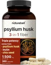 NatureBell Psyllium Husk Fiber Supplement, 1.500 mg Per Serving, 360 kapsler | med Inulin & Chia Seed | Organisk Oppløselig Fiber for Digestive & Gut Helse | Plantebasert, Ikke-GMO, Glutenfri