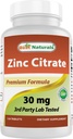 Beste Naturals Sink 30mg Kosttilskudd (som sink Citrate) - sink vitaminer for voksen immun støtte - 120 tabletter (120 greve (pakke med 1))