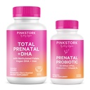 Pink Stork Prenatal Vitamin Duo: Prenatal vitaminer og probiotika for gravide kvinner -Morning sykelighet og Fetal utvikling støtte med DHA, Folat, vitamin B6 og mer - 2 produkter, 90 kapsler