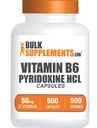 BulkSupplements.com Vitamin B6 Kapsler - Pyridoxin HCl, vitamin B6 50 mg - 1 Kapsel per servering, 500 Kapsler (pakke med 1)