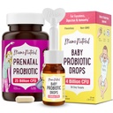 Mama Natural Prenatal Probiotic & Baby Probiotic Drops Bundle – Gut, Vaginal & Immune Support for mamma + Digestiv komfort for baby med spedbarnsprobiotika – Bundle & Lagre