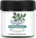 Vitanica V-Probiotika - Probiotika for kvinner - Vaginal Suppositorier med Lactobacillus Rhamnosus, Gasseri & mer - Kvinners helsetilskudd - Pro Logo - 30 Vaginal Suppositories