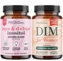 SMNutrition Kvinners DIM Supplement & Myo-Inositol & D-Chiro Inositol  Hormone Hormon Balance Bundle med 40:1 Ratio (30 serveringer) og 250 mg DIM Supplement for kvinner kompleks (60 serveringer)