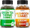 Mushroom 10 i 1 blanding (120 gummier) Fokus & Hjerne Mushroom Supplement og grønn te fettforbrenner vekttap (60 greve) Appetitt Supplerende vekttap Supplement for menn og kvinner - Vegan & laget i USA