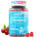 Magnesium Gummies 400 mg som 8 former for magnesiumglycinat, malat, Citrat, Taurate, Oxid, og mer | med Ashwagandha ekstrakt, D3 & B12 støtter for ro, Zzz, Mood, Muscle Cramp - Vegan 60 Cts