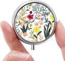 Mini piller boks, liten pille boks, bærbar pille boks, søt pille organisator for vitaminer, medisiner, fiskeolje og kosttilskudd (hvite blomster)