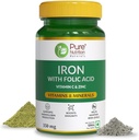 Iron Folic Acid Supplement - 120 Veg Tabletter med sink, vitamin C & vitamin B12 for menn og kvinner | Støtter Hemoglobin produksjon, øker immunitet og opprettholder jernnivå