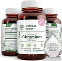 Naturlig Nutra GTF krom polynikotinate med kromMate, støtter kroppsmetabolisme, støtte hjertehelse, opprettholde kroppsfettnivå, forbedre digestion, kardiovaskulær helse, 200 mcg, 120 vegantabletter