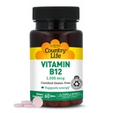 Country Life Vitamin B12 Supplement - Viktig for hjernefunksjon, Nerve Helse, Røde blodceller - Ideell for anemi Forebygging - Vegan vitamin B, 1000 mcg - Glutenfri, 60 tabletter