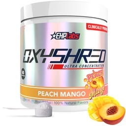 EHP Labs OxyScreed Pre Workout pulver - Preworkout pulver med L Glutamin & Acetyl L karnitine, energiforbedret drikke - Peach Mango, 60 Serveringer