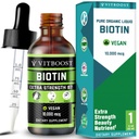 Ekstra styrke 10 000mcg Biotin flytende dråper med organisk berry flavor | 60 serveringer | Vegan formel støtter hårvekst, sterke negler, sunn hud | NO kunstige preservatives