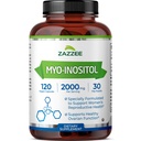 Zazzee Myo-Inositol kapsler, 2000 mg per servering, 120 vegansk kapsler, ideell dosering for 40:1 forhold, 100% vegetarisk, hormonbalanse og sunn ovarian funksjon støtte, alle naturlige og ikke-GMO