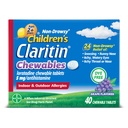 Claritin Barns Allergi medisin, 24-timers ikke-Drowsy Loratadine 5mg Chewable Tablett, Antihistamin for barn alder 2 år og eldre, Grape Flavored, 40 tabletter