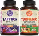 Pure Saffron Extract & Organic Turmeric Curcumin Bundle (En flaske hver). Støtter Mood, Energiforsterkning, Metabolsk funksjon. USA laget.