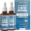 L Metyl Folate 15mg Plus Methyl B12 Cofactor – Organisk, Berry Flavor, Professional Styrke, Flytende Sublingual, Aktiv 5-MTHF Form - Støtter Mood, Homocysteine Methylation, Kognisjon (1oz -2 Pack)