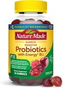 Naturlaget digestive probiotika og energi B12 Gummier, probiotika for kvinner og menn, 50 probiotiske gummier, 25 dagers forsyning