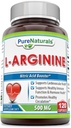 Pure Naturals L-Arginine 500 Mg kapsler, støtter kardiovaskulær helse, støtter sunn immunfunksjon og hormon helse, fremmer sunn sirkulasjon (120)